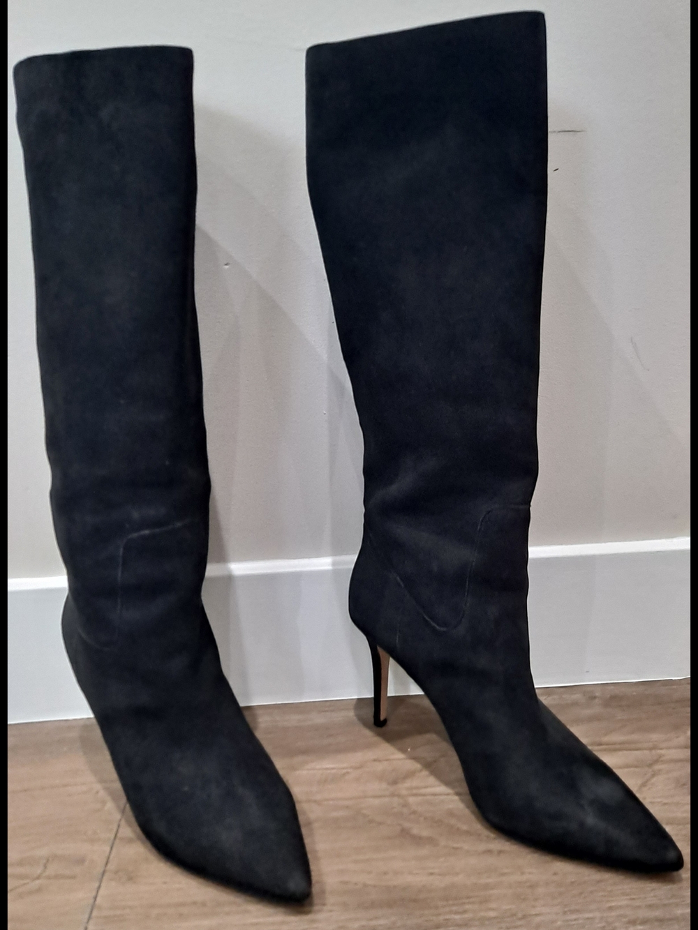 J. Crew Black Suede Knee-High Pointed Toe Stiletto Boots